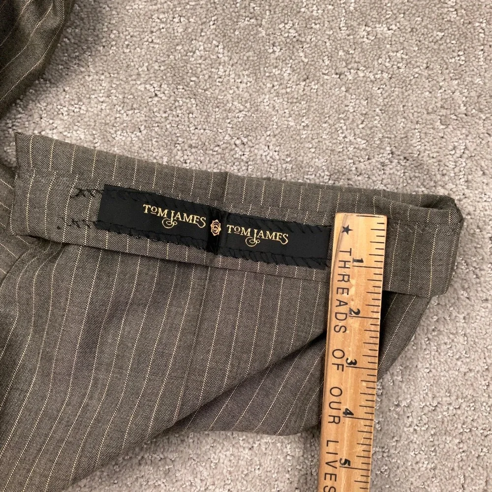 Tom James Suit Men 48R 40W Gray Pinstripe Bespoke Filo A Mano Holland Sherry